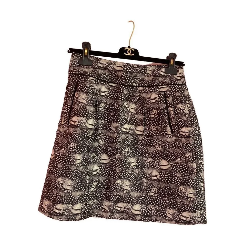 J. Crew Women's Black Gray Feather Print A Line Mini Skirt Size 0